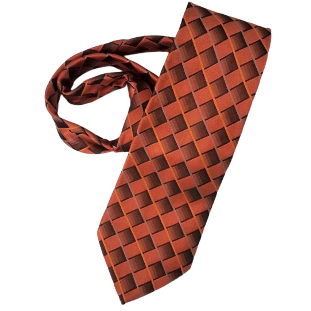 Palatina Rust Orange Men's Tie With Squares - 100 Imported Silk